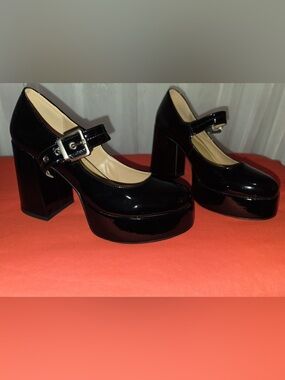 Patent Platform Mary Jane Heels in Black